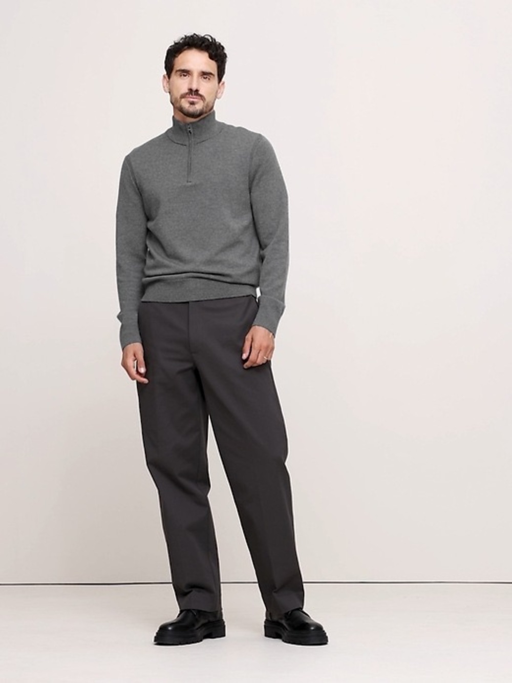 Banana Republic Italian Merino Half-Zip Sweater, Heather Charcoal Grey – Size XL